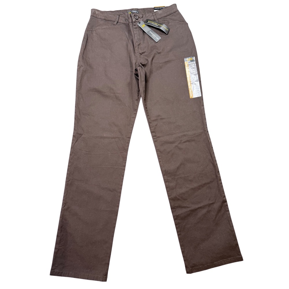 Lee Straight Leg Pants Womens 10 Long Brown New Effortless Wash & Wear Mid Rise
